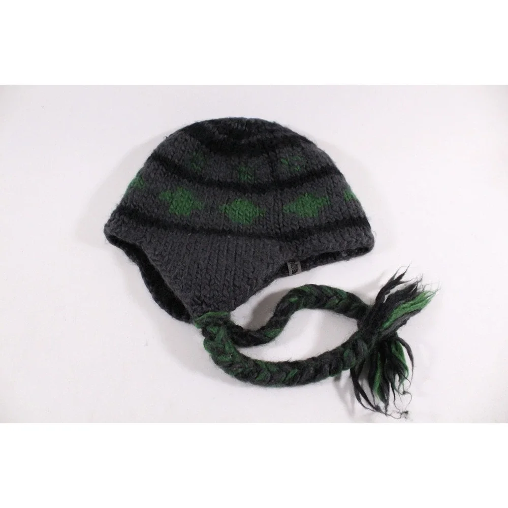 The North Face Hat Wool Blend Knit Beanie‎ Ear Flaps Braided Winter Unisex OS